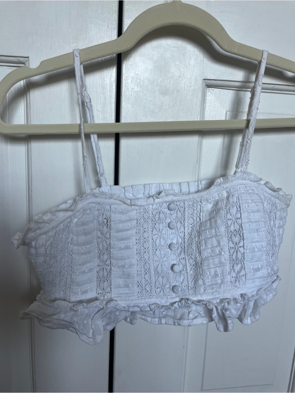 White Lace Ruffle Crop Tank Top Worn Once
